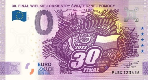 Zdjęcie oferty: Banknot 0 Euro Polska 2022 - 30 finał WOŚP nr 588