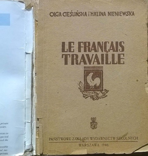 Zdjęcie oferty: Olga Cieślińska Język francuski Podręcznik 1946 ro