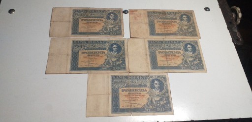 Zdjęcie oferty: Zestaw 5 sztuk banknotów Polskich 20 zł 1931 r