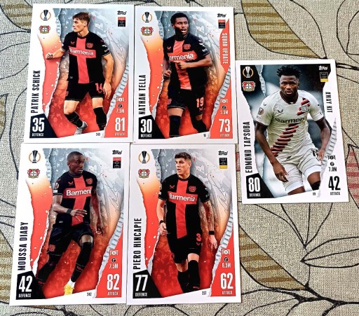 Zdjęcie oferty: 5 kart Bayer Leverkusen – Topps Match Attax 2023/2024 (bazowe, ale z energi