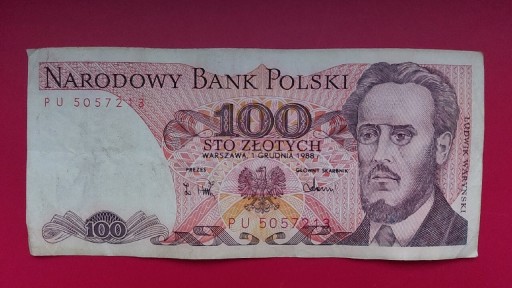 Zdjęcie oferty: Banknot 100 zł z 1988r, Seria PU