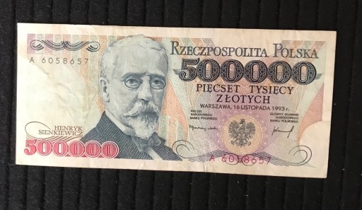 Zdjęcie oferty: Banknot 500000 złotych seria A 1993