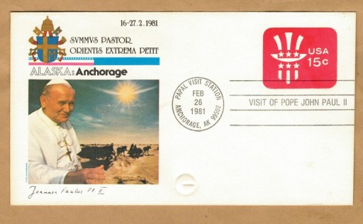Zdjęcie oferty: Papież Jan Paweł II 1981 Alaska Anchorage koperta
