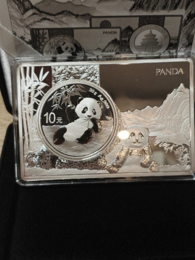 Zdjęcie oferty: Chiny 2020 10 Yuan Panda 30g w posrebrzanej sztabce o wadze 3 oz BU