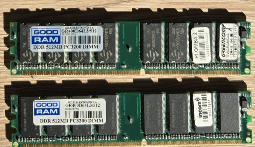 Zdjęcie oferty: Pamięć GoodRAM DDR 2x512MB 400MHz PC3200