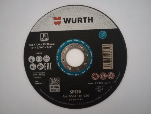 Zdjęcie oferty: Tarcza tnąca do stali speed wurth zebra 125