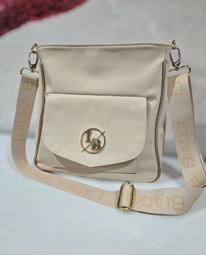 Zdjęcie oferty: Torebka - Pojemna Listonoszka Laura Biaggi / beż,złote logo i detale