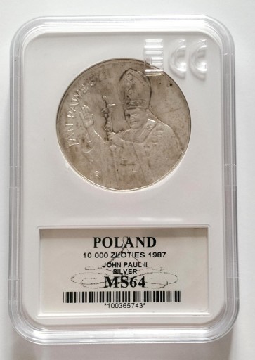 Zdjęcie oferty: 10 000zł Papież Jan Paweł II 1987r. srebrna moneta MS64 (64)
