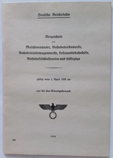 Zdjęcie oferty: Deutsche Reichsbahn Spis infrastruktury kolei 1939