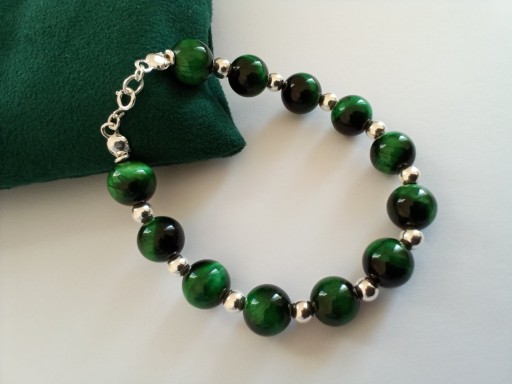 Zdjęcie oferty: Srebrna bransoletka z zielonym tygrysim okiem. Srebro 925.