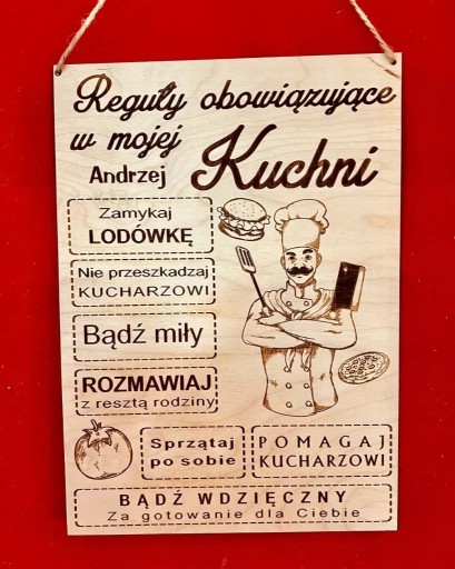 Zdjęcie oferty: ZASADY KUCHNI/GARAŻU - Grawer, drewniana tablica