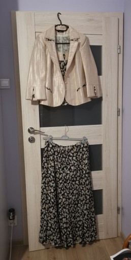 Zdjęcie oferty: Komplet bluzka, złoty żakiet i długa spódnica40/42