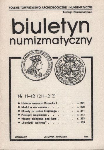 Zdjęcie oferty: Biuletyn Numizmatyczny 211-212/1985