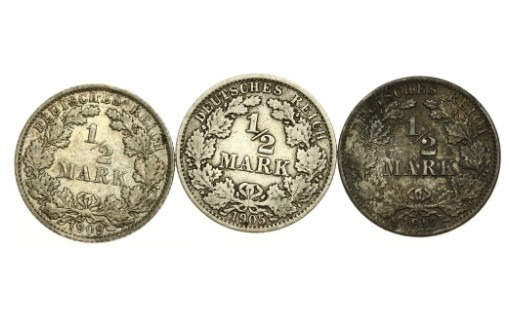 Zdjęcie oferty: Niemcy 1/2 marki 1905-1918 zestaw 3 szt srebro 900