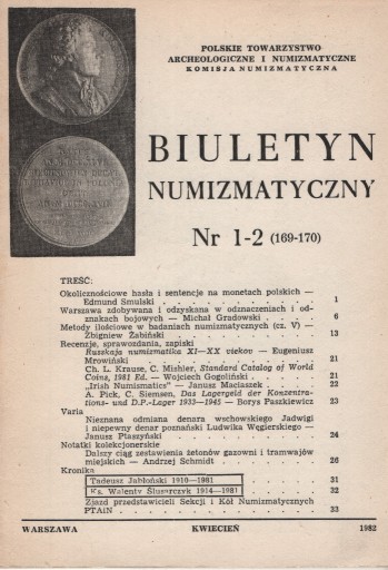 Zdjęcie oferty: Biuletyn Numizmatyczny 169-170/1982
