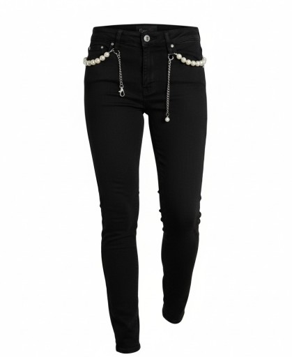 Zdjęcie oferty: Czarne jeansy modelujące UIUJ, ozdobny pasek / łańcuszek w komplecie, S/M