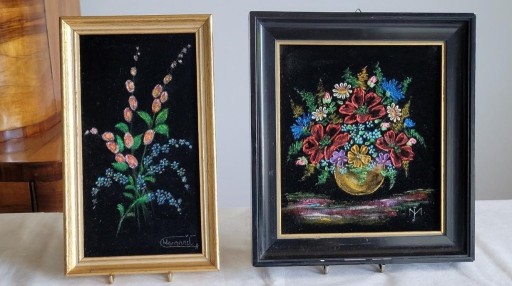 Zdjęcie oferty: Ręcznie malowane obrazy farbami olejnymi na aksamicie z kwiatowymi motywami