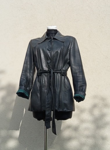 Zdjęcie oferty: Płaszcz z paskiem skóra naturalna kurtka vintage 