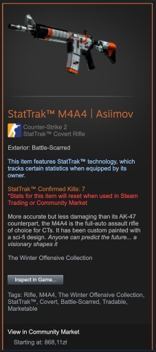 Zdjęcie oferty: M4A4 Asiimov (Battle-Scared, StatTrak)