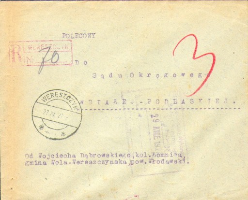 Zdjęcie oferty: 1927 - Agencja Wereszczyn (Włodawa) - polecony 