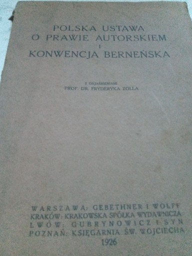 Zdjęcie oferty: POLSKA USTAWA O PRAWIE AUTORSKIEM 1926