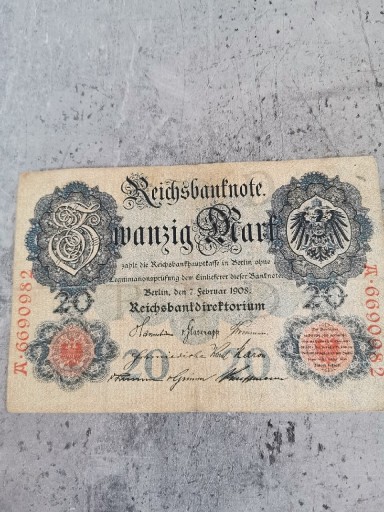 Zdjęcie oferty: Banknot 20 marek 1908 r