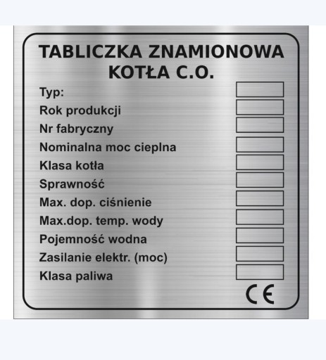 Zdjęcie oferty: Tabliczka znamionowa na piec kocioł + parametry