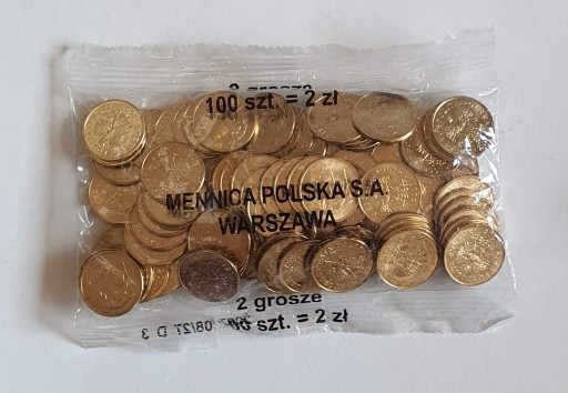 Zdjęcie oferty: 2 gr grosze 2007 Woreczek Menniczy 100 sztuk monet