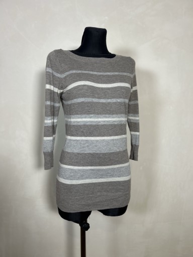 Zdjęcie oferty: Sweterek Marks & Spencer M L szary paski wełna wiskoza ciepły jesień