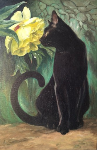 Zdjęcie oferty: Obraz olejny kot kwiaty