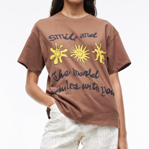 Zdjęcie oferty: Brązowy t-shirt koszulka z nadrukiem Smiley x H&M