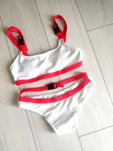 Zdjęcie oferty: Bikini białe guma klamry neon strój kąpielowy