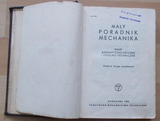 Zdjęcie oferty: MAŁY PORADNIK MECHANIKA nauki matem-fizyczne 1952