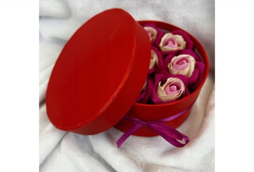 Zdjęcie oferty: Walentynki Flowerbox czerwony okrągły-róże mydlane