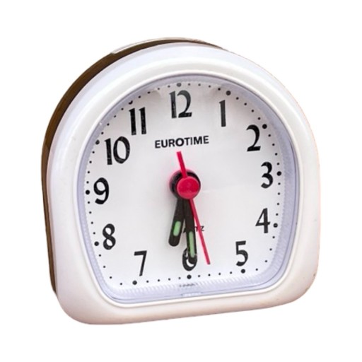 Zdjęcie oferty: Mały biało-czarny budzik elektryczny Eurotime Niemcy lata 80.