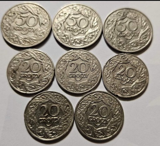 Zdjęcie oferty: Zestaw 8 monet ll RP  ( 50  , 20 Groszy 1923 )