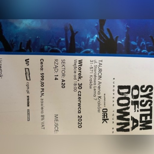 Zdjęcie oferty: Bilet na koncert System OF A Down w Krakowie
