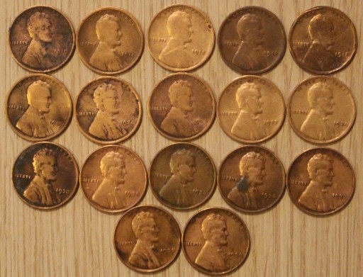 Zdjęcie oferty: 1 CENT USA 1910 - 1939  LINCOLN 17 SZT, KAŻDA INNA