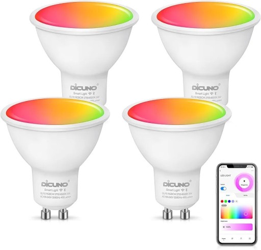 Zdjęcie oferty: 4 x Żarówka DiCUNO LED GU10 RGB RGBWC Smart WiFi 