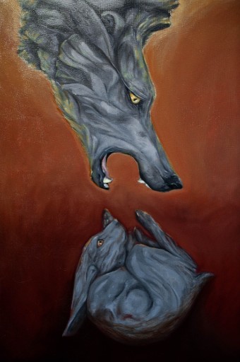 Zdjęcie oferty: widowiskowy obraz olejny - wilk i zając