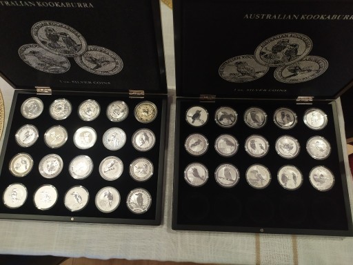 Zdjęcie oferty: Srebrne monety Kookaburra 1oz 1990-2024 komplet