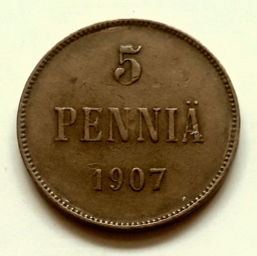 Zdjęcie oferty: FINLANDIA- 5 pennia z 1907 r, Mikołaj II 