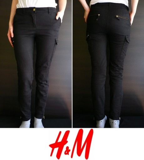 Zdjęcie oferty: czarne spodnie rurki h&m xs 34 bojówki kieszenie