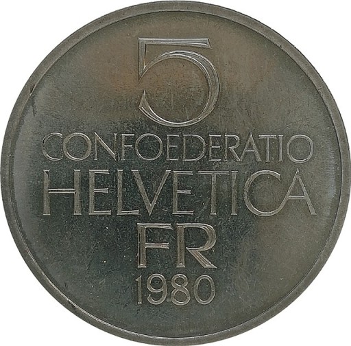 Zdjęcie oferty: Szwajcaria 5 francs 1980, KM#59