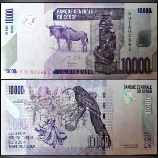 Zdjęcie oferty: CONGO DEMOCRATIC REPUBLIC 10000 FRANCS 2013 UNC