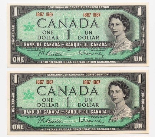 Zdjęcie oferty: Kanada 2x1 dolar 1967 bardzo rzadkie P.84 aUNC