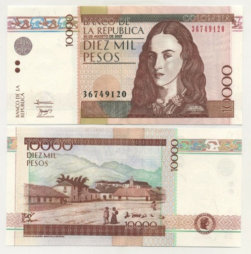 Zdjęcie oferty: Colombia 10000 Pesos 20-8-2007 Pick 453.k UNC Unci