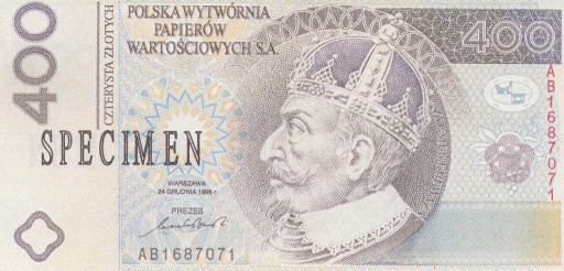 Zdjęcie oferty: PWPW. 400 złotych 1996 .Reprod.