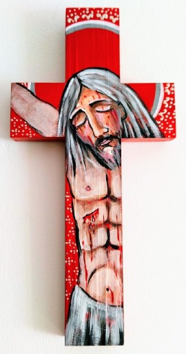 Zdjęcie oferty: Krzyż drewniany ręcznie malowany (rękodzieło).