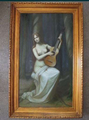 Zdjęcie oferty: Stary piękny obraz Akt kobiety z instrumentem